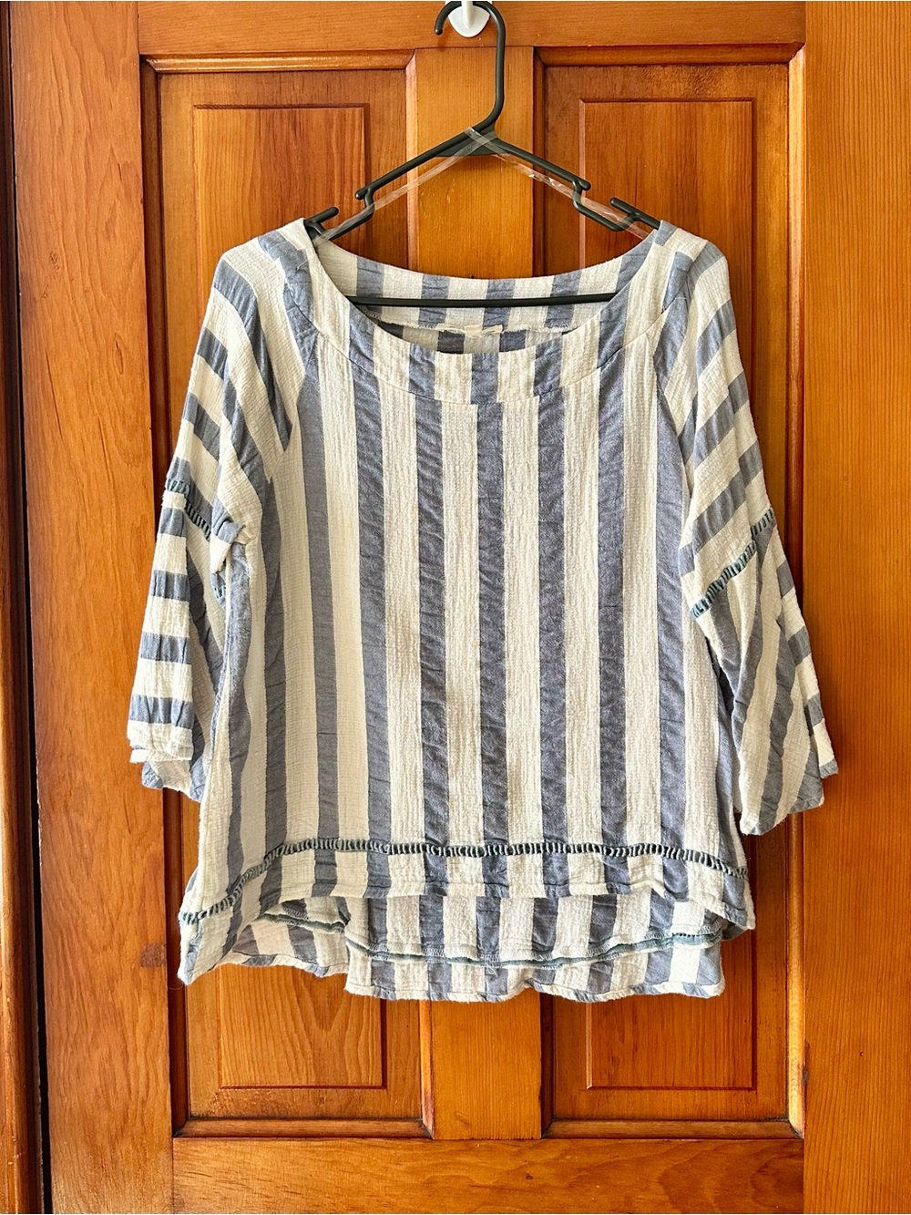 Listicle Blue and White Vertical Stripe Tunic Top